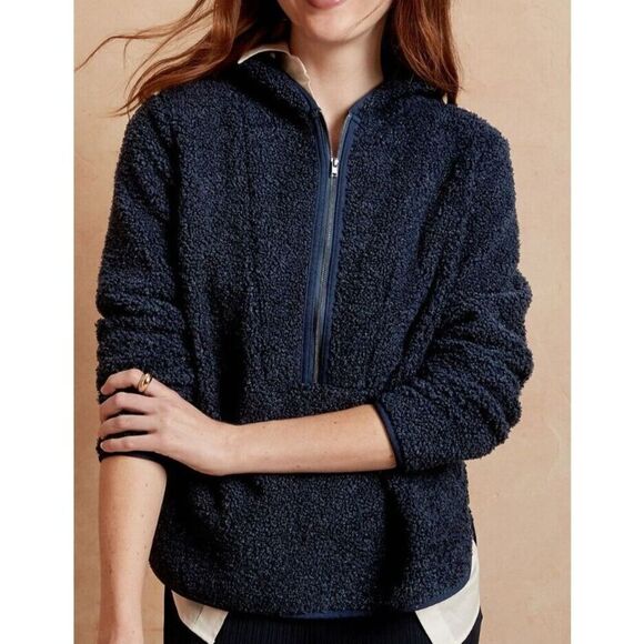 Banana Republic 779566 Women's Sz S Preppy Navy Blue Sherpa Half-Zip Hoodie $80 - Picture 9 of 9